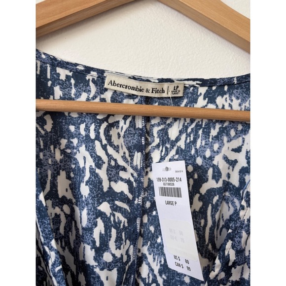NWT women's Abercrombie & Fitch Long Sleeve Romper – Blue/White – Large Petite - Picture 3 of 6